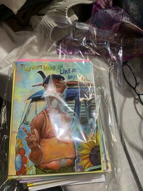 Vintage Hippie Dude Art Print - Colorful Sunflower & Van